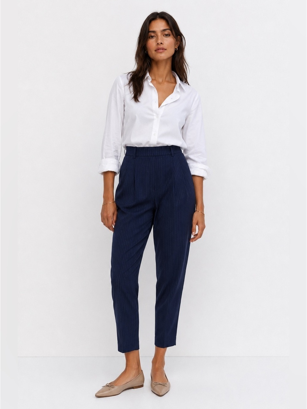 🌈 4 for $40 🌈 High-Waisted Trousers in Navy with White Stripes, Size S